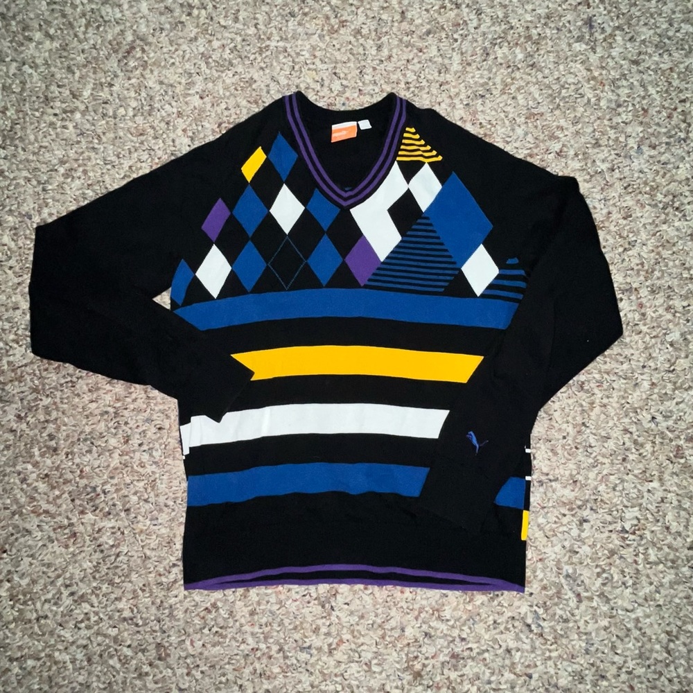 Puma abstract medium thin V neck sweater